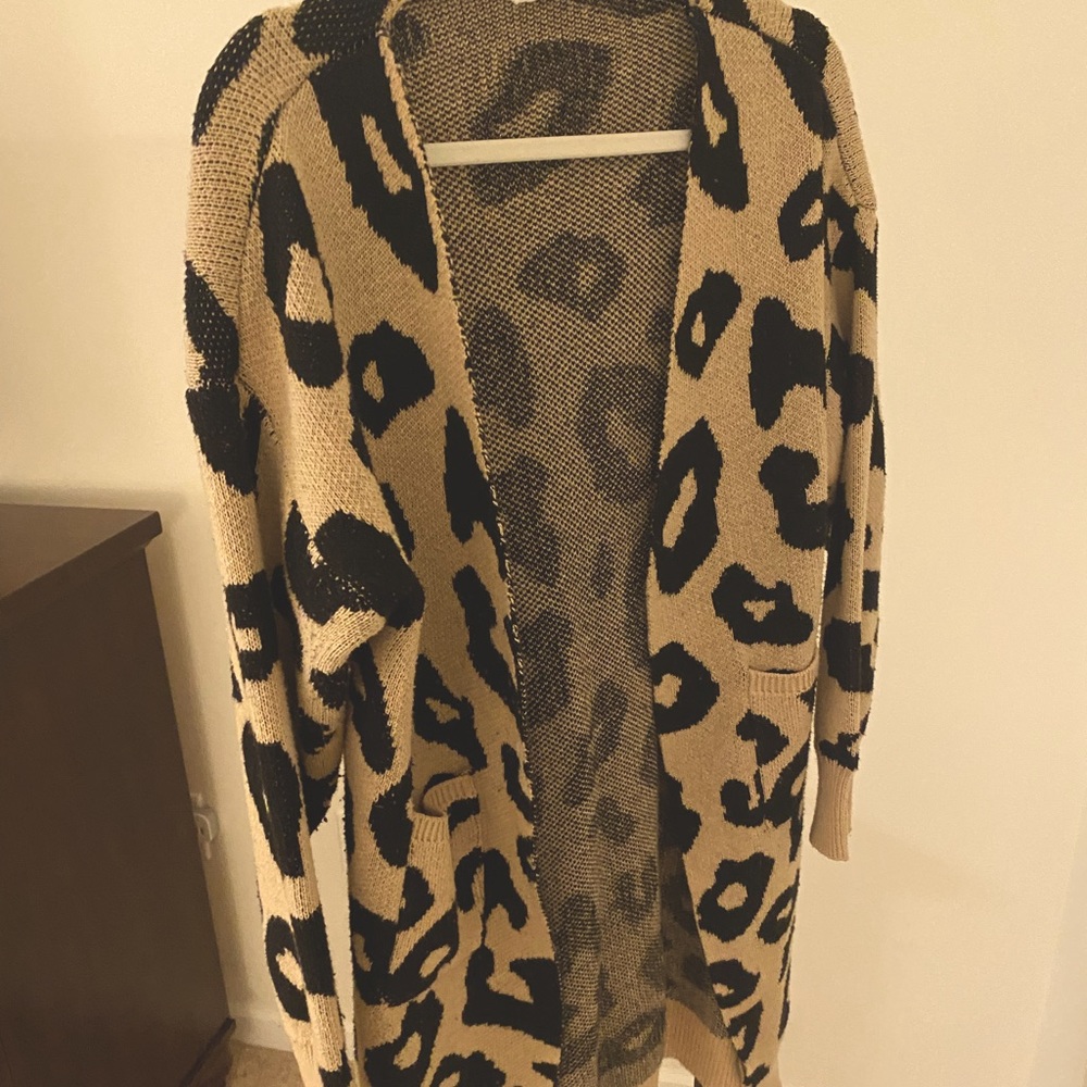 Goodnight Macaroon Cheetah Print Cardigan Sweater Size L with Pockets